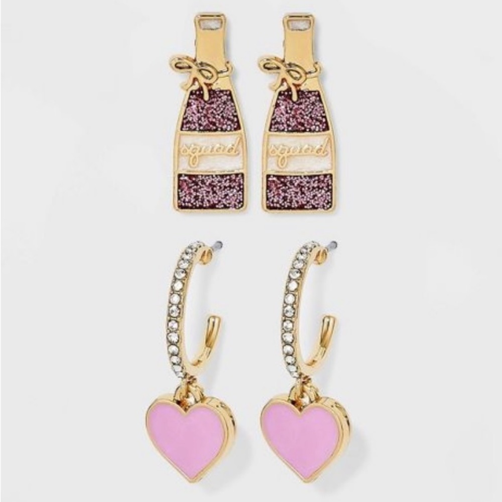 Sugarfix by Baublebar Yes Way Rose Duo Earrings Heart Huggies Rose Bottle Studs - Picture 1 of 4